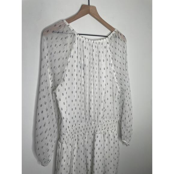 NWT Abercrombie & Fitch White Chiffon Peasant Dress XL Lace Up Long Sleeve - Picture 12 of 13